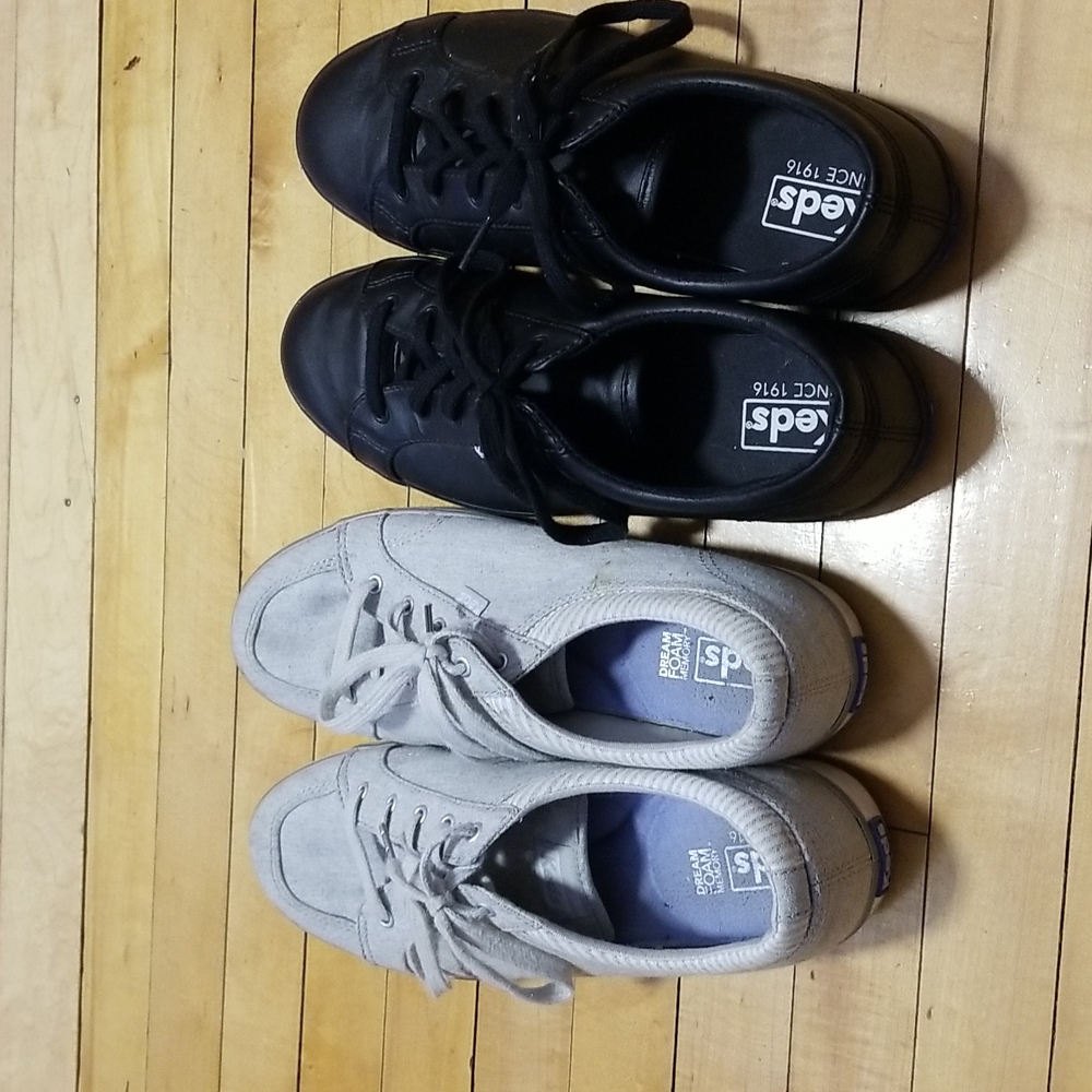 2 pairs of Keds, black and white both size 9
